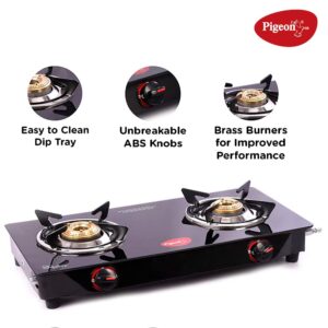 Pigeon by Stoverkraft Stainless Steel Aster 2 Burner Glass Cook Top Gas Stove (MRP:3450/-)