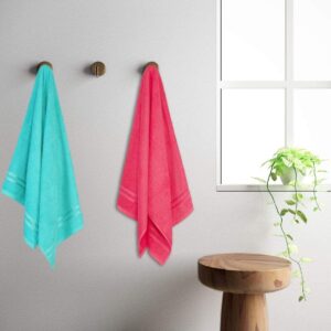 Welspun Bath Towel (2 Piece, Coral, Sea Green)